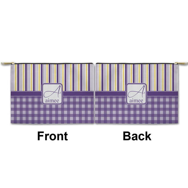 Purple Gingham & Stripe Small Zipper Pouch Approval (Front and Back)