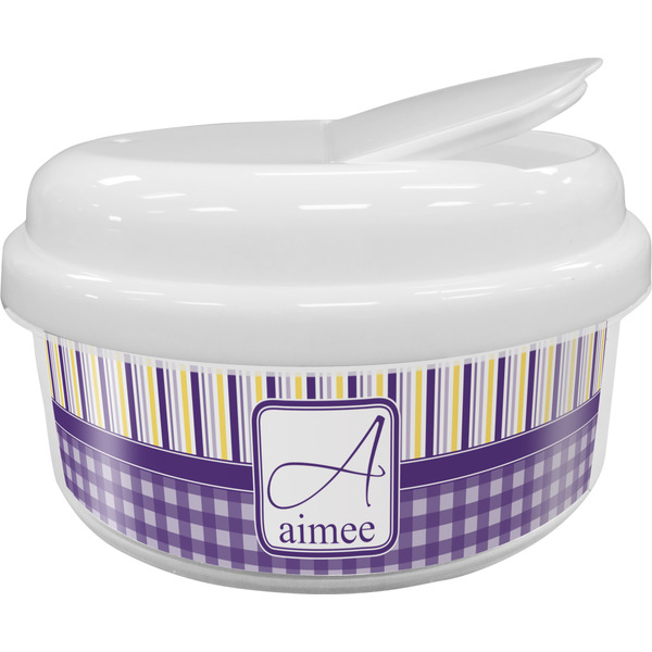 Custom Purple Gingham & Stripe Snack Container (Personalized)