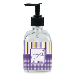 Purple Gingham & Stripe Glass Soap & Lotion Bottle - Single Bottle (Personalized)