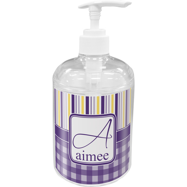 Purple Gingham & Stripe Soap / Lotion Dispenser (Personalized)