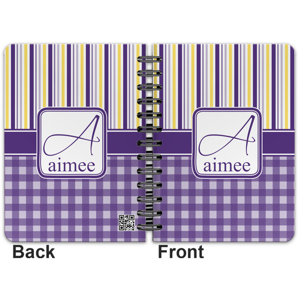 Purple Gingham & Stripe Spiral Journal 5 x 7 - Apvl