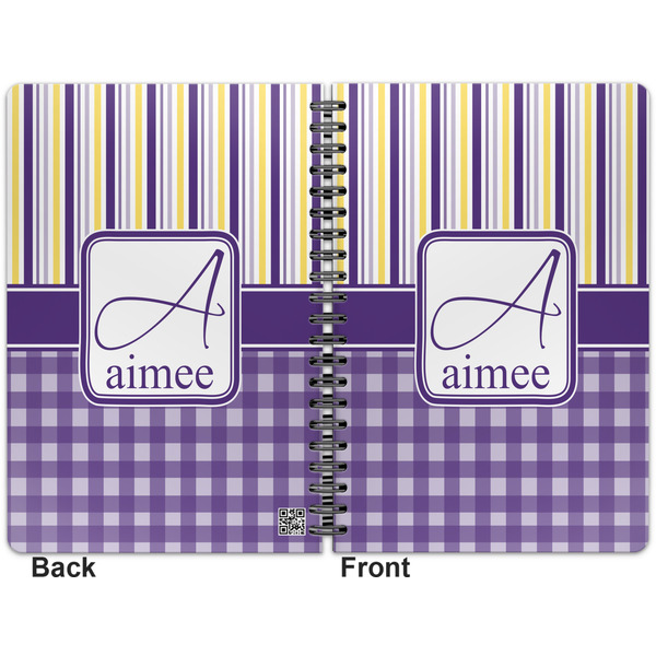 Purple Gingham & Stripe Spiral Journal 7 x 10 - Apvl