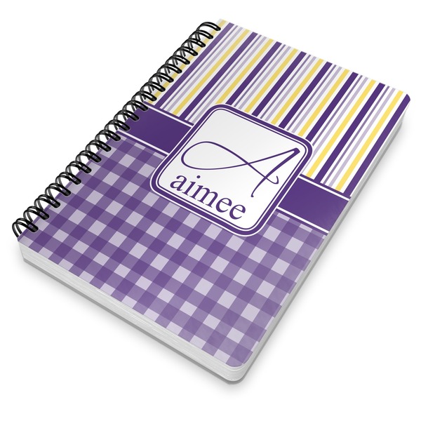 Purple Gingham & Stripe Spiral Journal 7 x 10 - Main