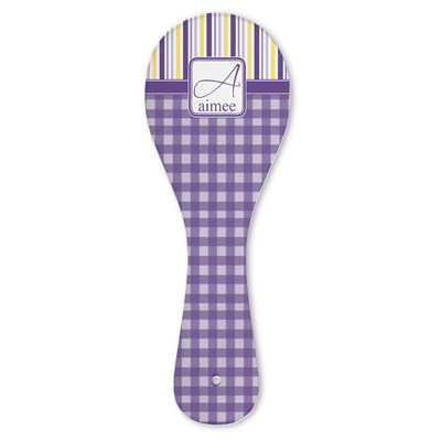 Purple Gingham & Stripe Ceramic Spoon Rest (Personalized)