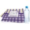 Purple Gingham & Stripe Sports Towel Folded with Water Bottle