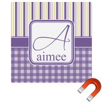 Purple Gingham & Stripe Square Car Magnet - 6" (Personalized)