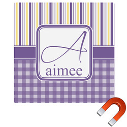 Purple Gingham & Stripe Square Car Magnet - 10" (Personalized)