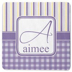 Purple Gingham & Stripe Square Rubber Backed Coaster (Personalized)