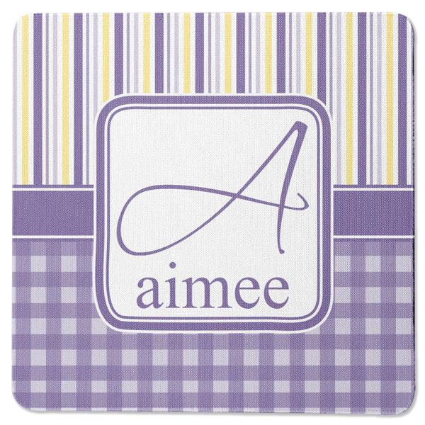 Purple Gingham & Stripe Square Coaster Rubber Back - Single