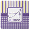 Purple Gingham & Stripe Square Rubber Backed Coaster (Personalized)