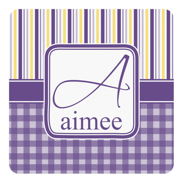 Custom Purple Gingham & Stripe Square Decal - Small (Personalized)