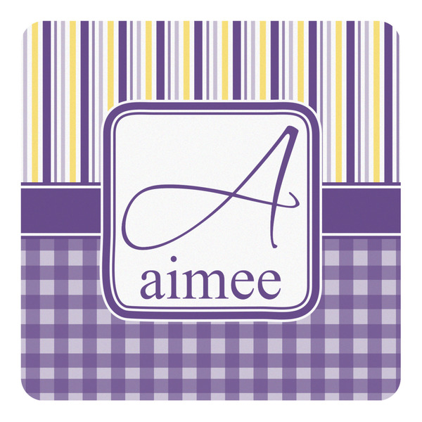 Custom Purple Gingham & Stripe Square Decal (Personalized)
