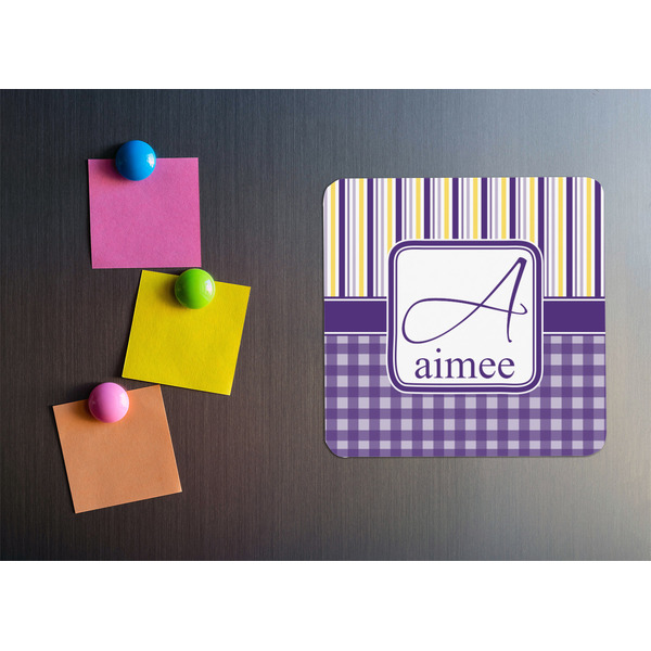 Purple Gingham & Stripe Square Fridge Magnet - LIFESTYLE