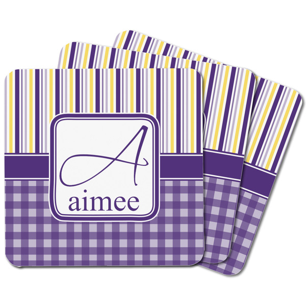 Purple Gingham & Stripe Square Fridge Magnet - MAIN