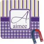 Purple Gingham & Stripe Square Fridge Magnet (Personalized)