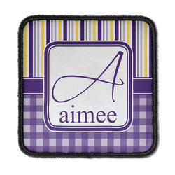 Purple Gingham & Stripe Iron On Square Patch w/ Name and Initial