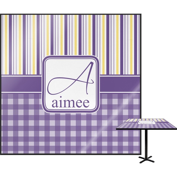 Custom Purple Gingham & Stripe Square Table Top - 24" (Personalized)