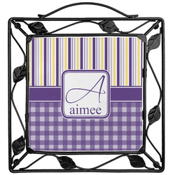 Purple Gingham & Stripe Square Trivet (Personalized)