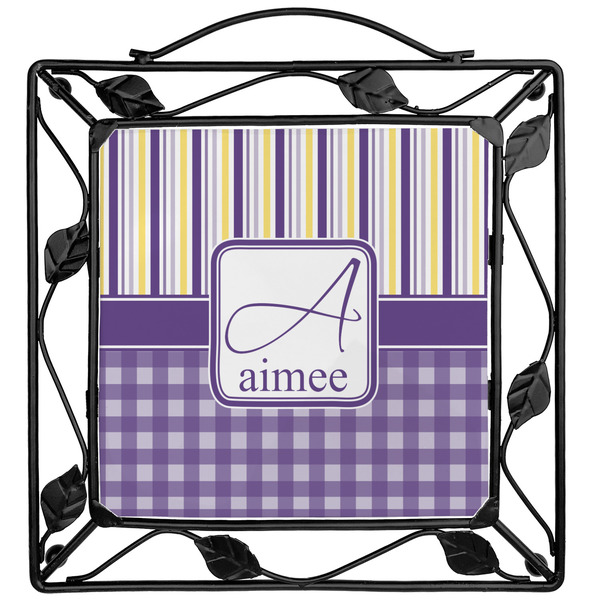 Custom Purple Gingham & Stripe Square Trivet (Personalized)
