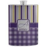 Purple Gingham & Stripe Stainless Steel Flask (Personalized)