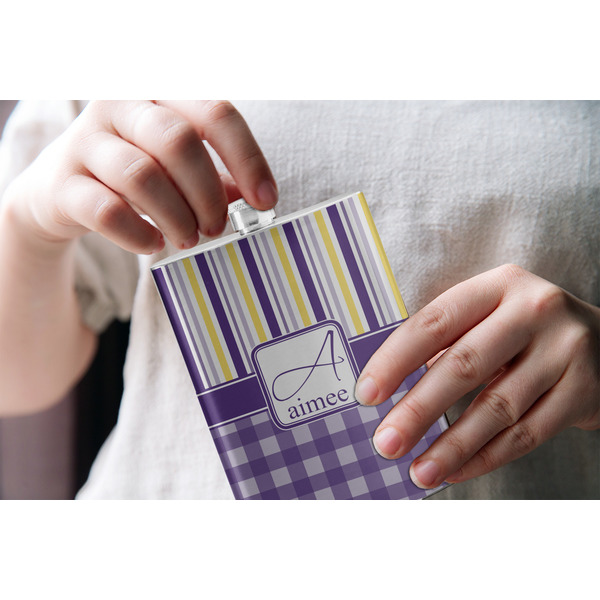 Purple Gingham & Stripe Stainless Steel Flask - LIFESTYLE 1