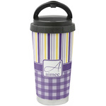 Purple Gingham & Stripe Stainless Steel Coffee Tumbler (Personalized)