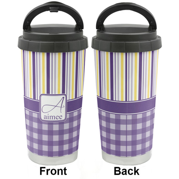 Purple Gingham & Stripe Stainless Steel Travel Cup - Apvl