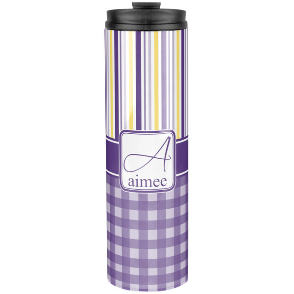Purple Gingham & Stripe Stainless Steel Tumbler 20 Oz - Front