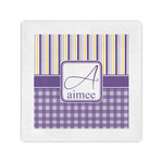 Purple Gingham & Stripe Cocktail Napkins (Personalized)