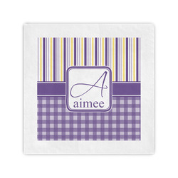 Purple Gingham & Stripe Cocktail Napkins (Personalized)