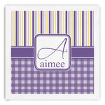 Purple Gingham & Stripe Paper Dinner Napkins (Personalized)