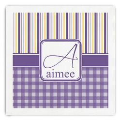 Purple Gingham & Stripe Paper Dinner Napkins (Personalized)