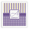 Purple Gingham & Stripe Paper Dinner Napkin - Front View