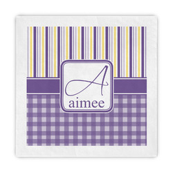 Purple Gingham & Stripe Decorative Paper Napkins (Personalized)