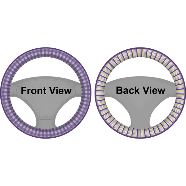 Purple Gingham & Stripe Steering Wheel Cover- Front and Back