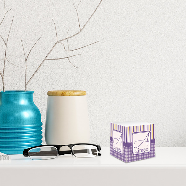 Purple Gingham & Stripe Sticky Note Cube - LIFESTYLE