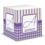 Purple Gingham & Stripe Sticky Note Cube (Personalized)