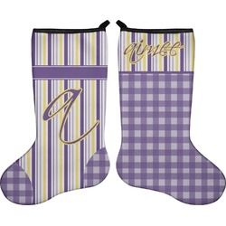 Purple Gingham & Stripe Holiday Stocking - Double-Sided - Neoprene (Personalized)