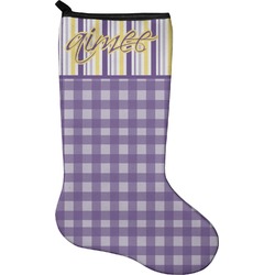 Purple Gingham & Stripe Holiday Stocking - Single-Sided - Neoprene (Personalized)