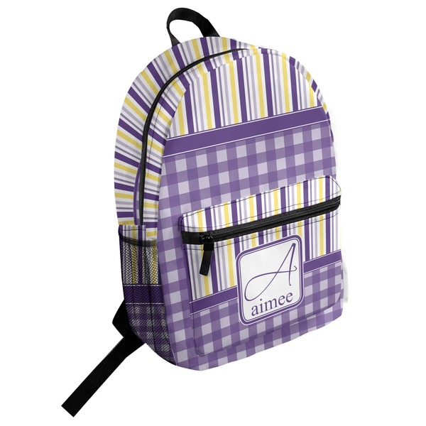 Custom Purple Gingham & Stripe Student Backpack (Personalized)
