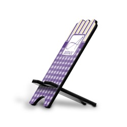 Purple Gingham & Stripe Stylized Cell Phone Stand - Large (Personalized)