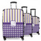 Purple Gingham & Stripe 3 Piece Luggage Set - 20" Carry On, 24" Medium Checked, 28" Large Checked (Personalized)