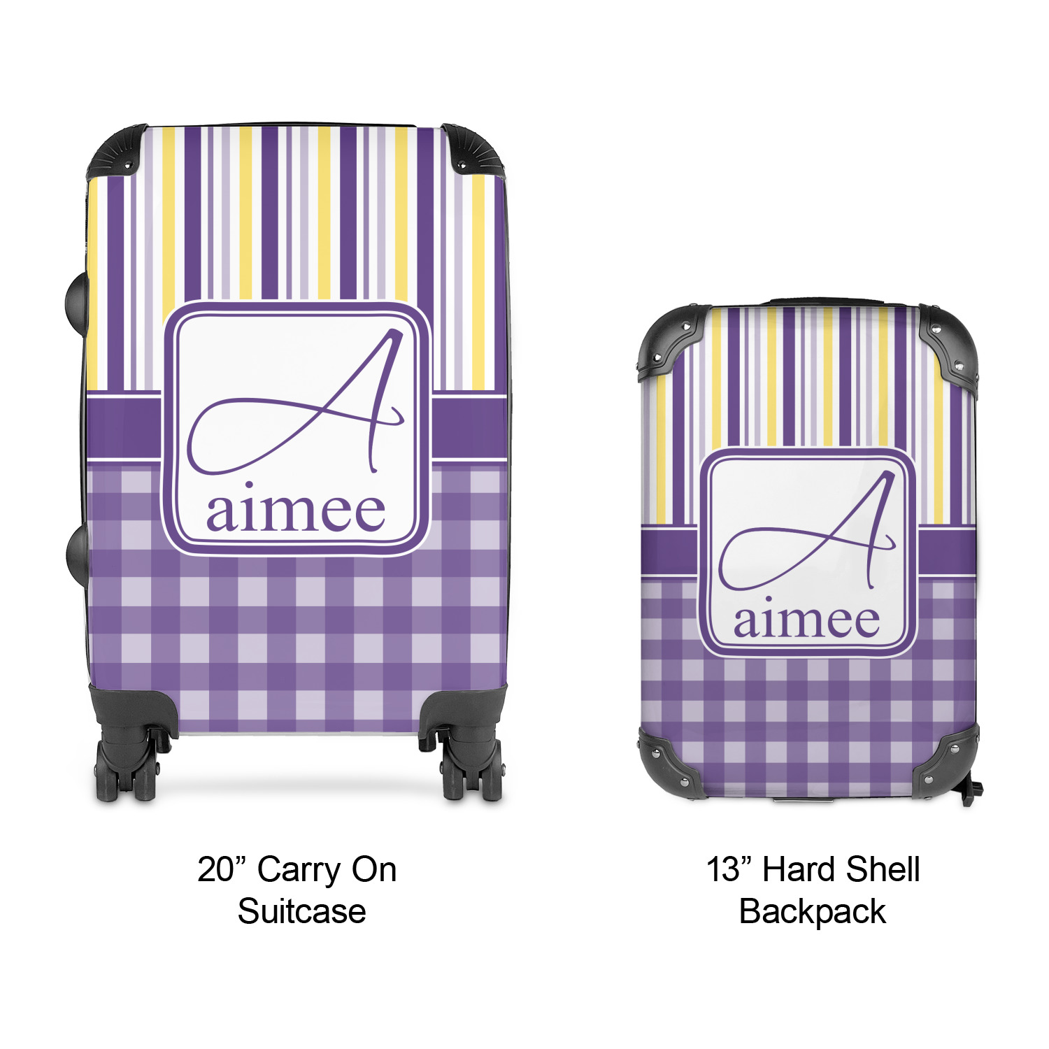 Custom Purple Gingham & Stripe Kids 2-Piece Luggage Set - Suitcase