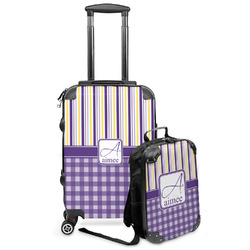Purple Gingham & Stripe Kids 2-Piece Luggage Set - Suitcase & Backpack (Personalized)