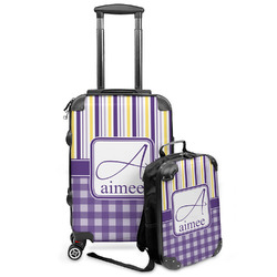 Purple Gingham & Stripe Kids 2-Piece Luggage Set - Suitcase & Backpack (Personalized)