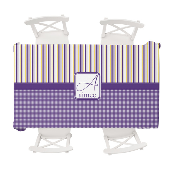 Custom Purple Gingham & Stripe Tablecloth - 58"x102" (Personalized)
