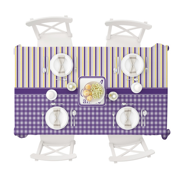 Purple Gingham & Stripe Tablecloths (58"x102") - TOP VIEW