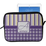 Purple Gingham & Stripe Tablet Case / Sleeve - Large (Personalized)