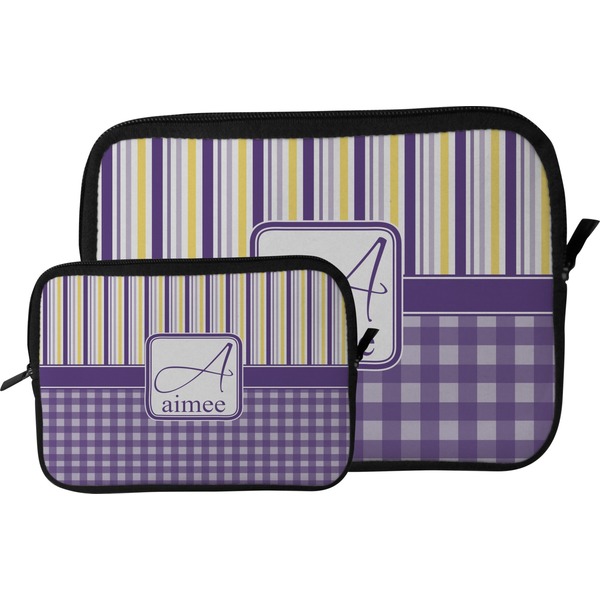 Purple Gingham & Stripe Tablet Sleeve (Size Comparison)