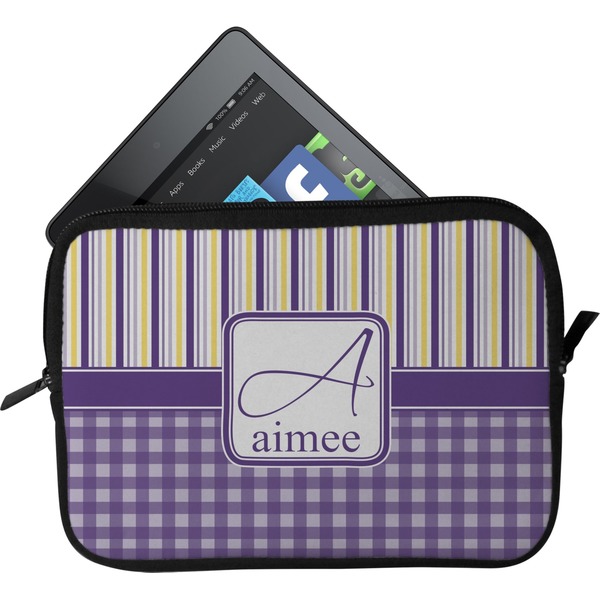 Custom Purple Gingham & Stripe Tablet Case / Sleeve (Personalized)